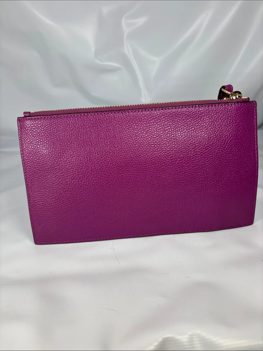 Michael Kors Magenta Pebbled Leather Wristlet Clutch with Gold Hardware